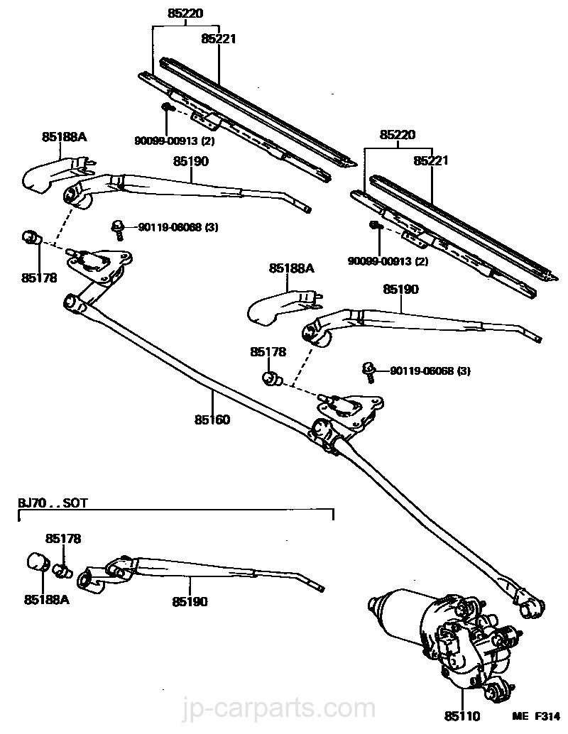 Toyota Land Cruiser 70 series Bracci Tergicristallo-151004